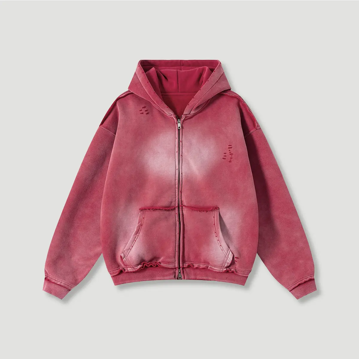 Vintage Washed Zip Up Hoodie Heavyweight 400G Oversized Faded Hoodie Y2K Streetwear Full Zip Jacket Layer Pullover Menswear Soft Thick