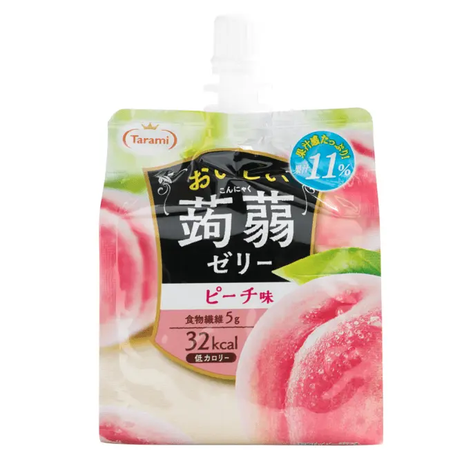 TARAMI Japan Peach Konjac Jelly Drink Pouch - Low Calorie, Fat-Free, Healthy Snack 150g