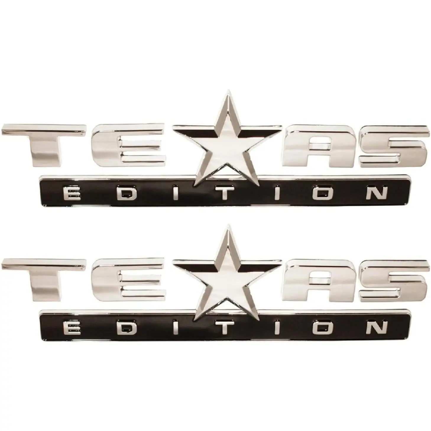 (Set of Two) Chrome and Black Texas Edition 3M Stick On Emblem Badge FITS GMC Sierra Chevy Silverado Sierra Suburban Tahoe Ford F150 Dodge Ram Nissan Titan Truck