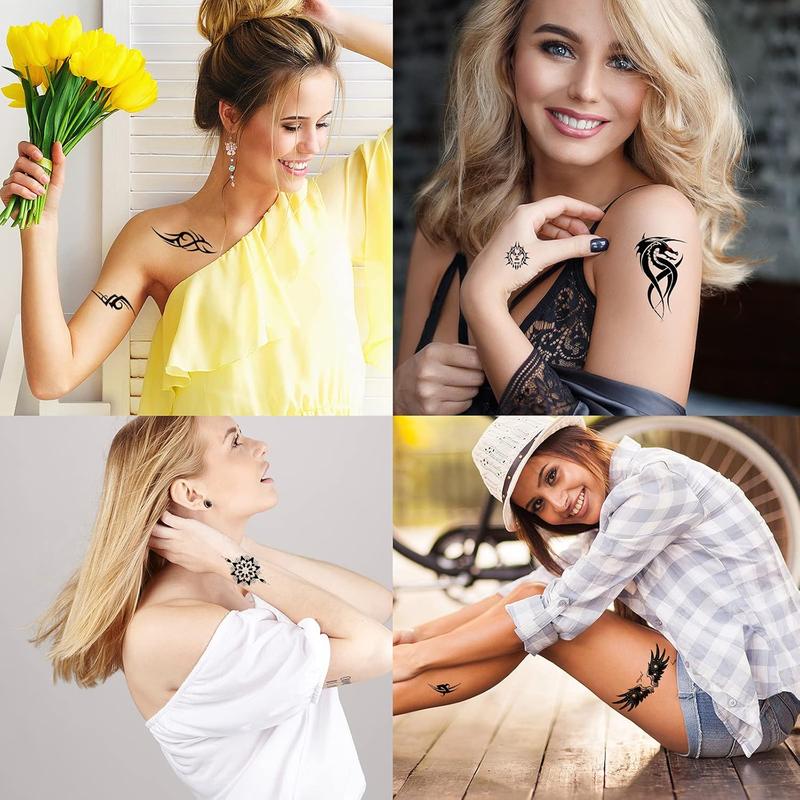 72 Sheets Tiny Temporary Tattoos Stickers, Fake Tattoos That Look Real And Last Long, Halloween Tattoos Include Black Scary Wolf Lion Tiger Skeleton Skull Tattoos