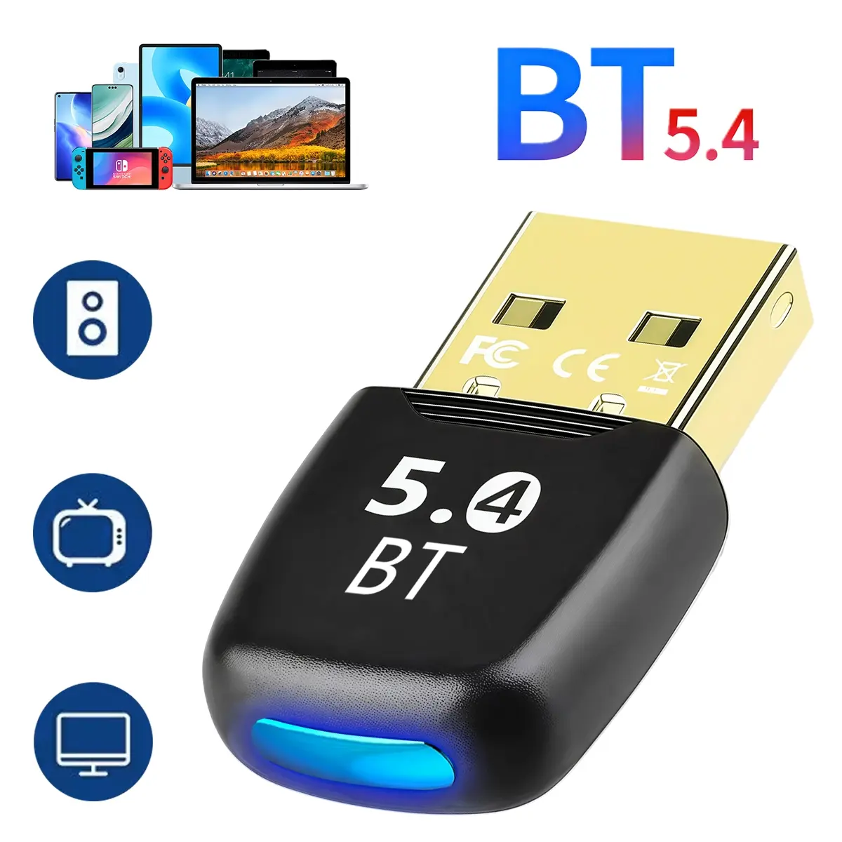 USB Bluetooth Adapter,Bluetooth 5.4 Adapter Dongle with Bluetooth Technology for PC,Plug and Play,Bluetooth Receiver & Transmitter for Keyboard/Mouse/Headphone/Speakers/Printer,Windows 11/10/8.1/7