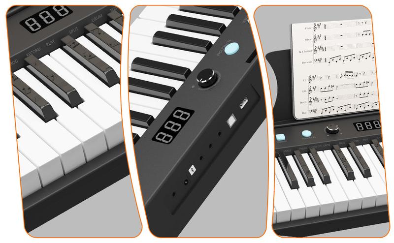 【GARVEE】61 Key Portable Keyboard Piano with Electric Semi-Weighted Keys, Built-In Speakers, Pedal, Power Supply, Digital Display, 128 Tones, Ideal for Beginners and Professionals, Perfect Gift for Birthdays or Holidays
