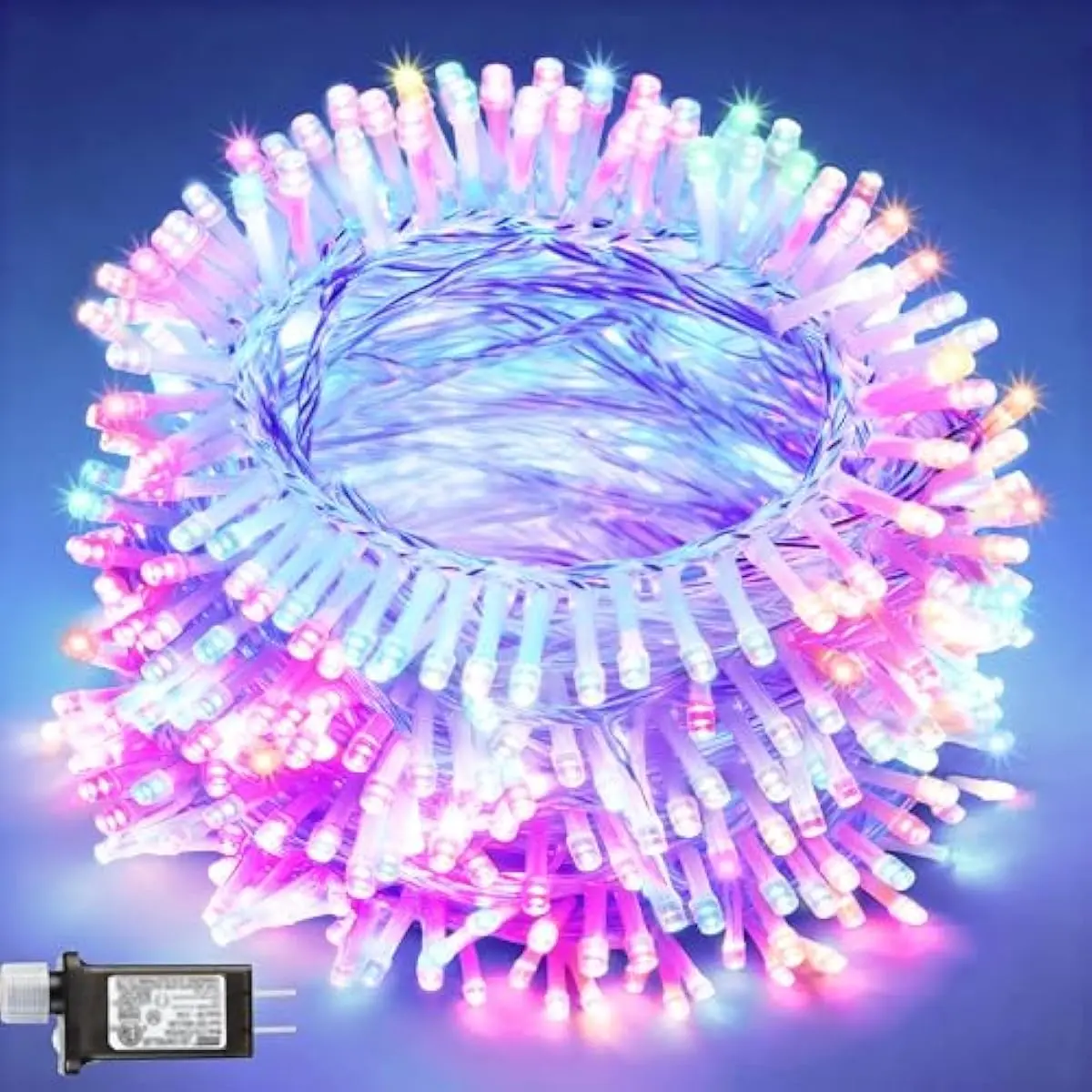 200 LED Multicolor Christmas Lights, 8 Modes Christmas Tree Lights Plug in, 66FT Connectable Fairy Twinkle Lights for Indoor Outdoor Classroom Bedroom Yard Xmas Decor, Clear Wire