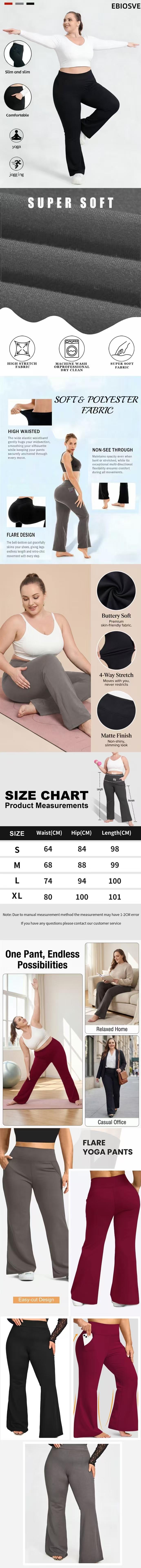 3-Pack Women's Business Casual Elegant Flared Bell-Bottom Pants - Solid Color High-Rise Medium-Stretch Trousers, Wide-Leg Office Wear, Machine Washable, Full-Length Loose-Fit Workout Trousers with Elastic Waist, Pants Suitable for Gym, Running, Yoga 3-Pack Women's Business Casual Elegant Flared Bell-Bottom Pants - Solid Color High-Rise Medium-Stretch Trousers, Wide-Leg Office Wear, Machine Washable, Full-Length Loose-Fit Workout Trousers with Elastic Waist, Pants Suitable for Gym, Running, Yoga