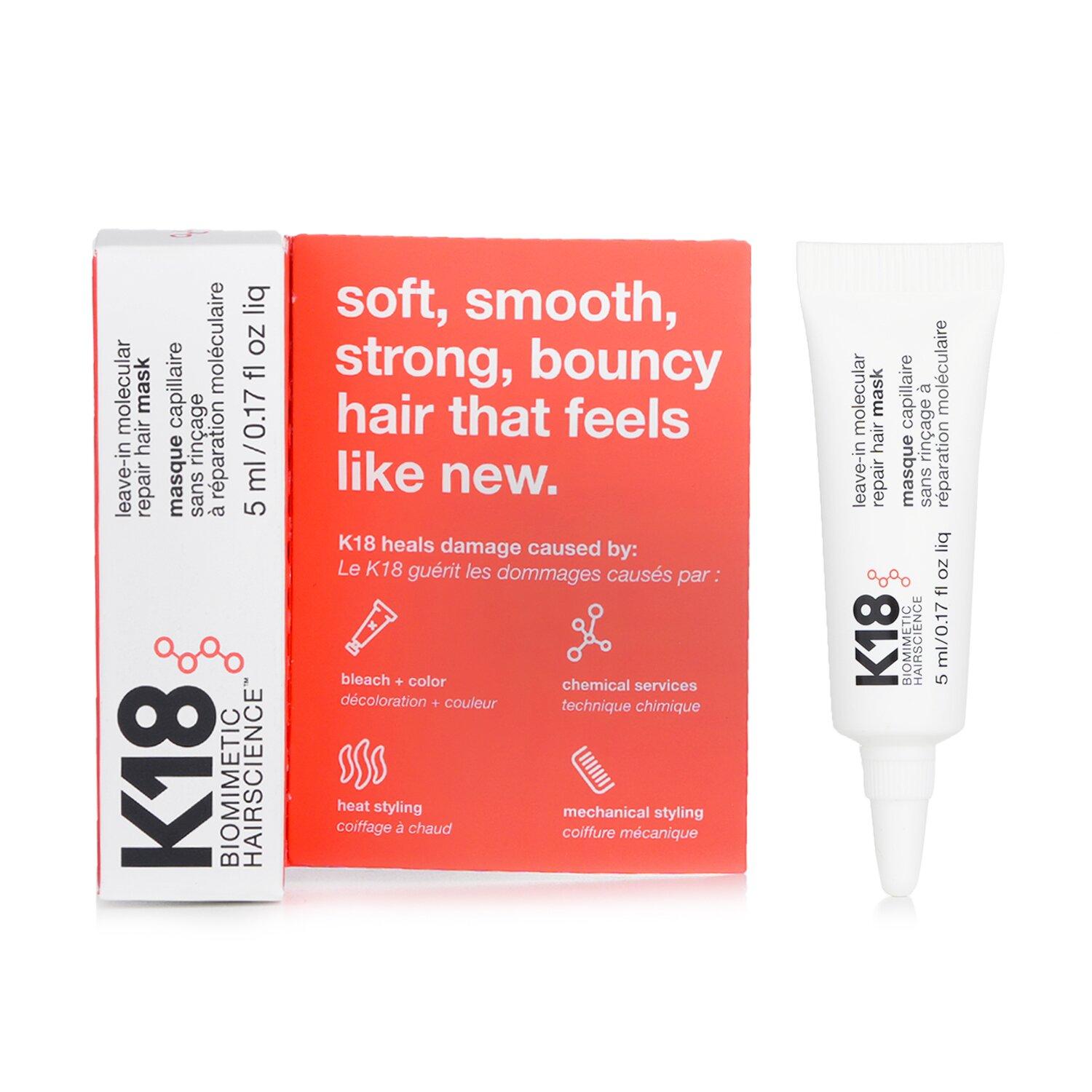 K18 Leave-In Molecular Hair Mask, Repairs Dry or Damaged Hair, Reverse Hair Damage from Bleach, Color, Chemical Services & Heat K18 Leave-In Molecular Hair Mask, Repairs Dry or Damaged Hair, Reverse Hair Damage from Bleach, Color, Chemical Services & Heat