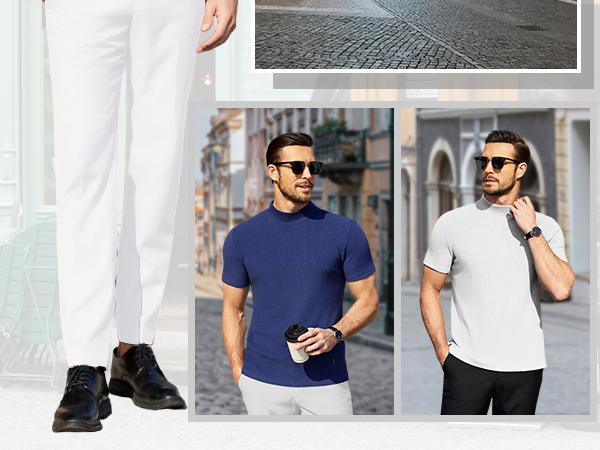 COOFANDY Mens Mock Turtleneck Sweater Short Sleeve Turtle Neck Sweaters Casual Ribbed Knited Pullover Tops Solid Basic Tee