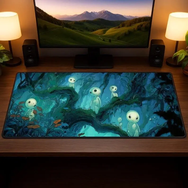Anime Forest Spirit Desk Mat, XXL Aesthetic Gaming Mouse Pad, Anime Inspired Desk Mat, Magical Forest Extended Keyboard Pad For Cozy Setups