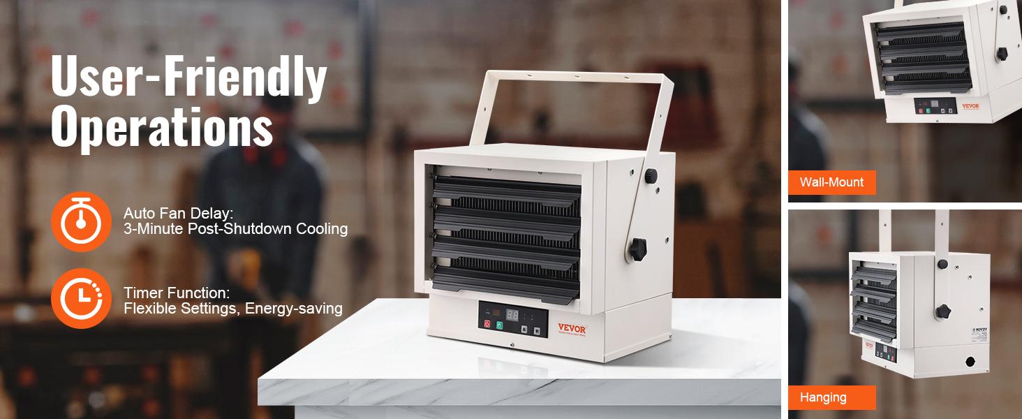 VEVOR Electric Garage Heater, 7500-Watt Digital Fan-Forced Wall/Ceiling Mount Shop Heater, with Remote Control Overheat Protection, Hardwired Heater with 9-Hour Timer, Ideal for Workshop, ETL Listed VEVOR Electric Garage Heater, 7500-Watt Digital Fan-Forced Wall/Ceiling Mount Shop Heater, with Remote Control Overheat Protection, Hardwired Heater with 9-Hour Timer, Ideal for Workshop, ETL Listed