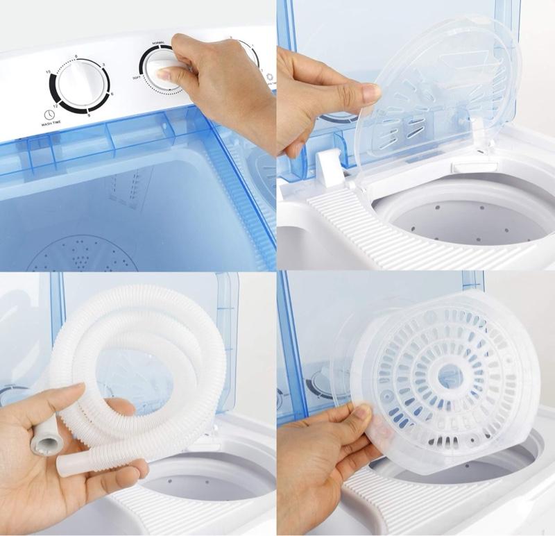 JB Portable Washing Machine 17.6 lbs Twin Tub Compact Washer with Timer Control, Gravity Drain, Inlet Water Hose, and Washing and Spinner Cycle Combo Household Appliance