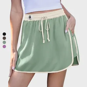 【SS26 Collection】TARSE Womens Linen Skort High Waisted Drawstring Lounge Skirt with Built in Shorts Casual Summer Home Comfy Vacation Beach Wear