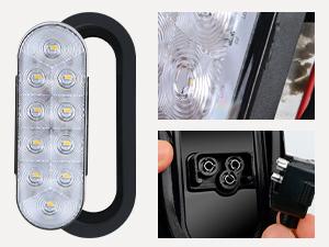 Nilight 6 Inch Oval White LED Trailer Tail Lights 2PCS 10 LED w/Flush Mount Grommets Plugs IP67 Waterproof Reverse/Back Up Trailer Lights for RV Truck Jeep