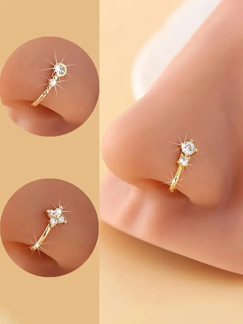 YLNWH 4 Piece U-Shaped Non-Piercing Nose Ring Clips, Fake Piercing, Elegant Sparkling Daily Party Jewelry, Chic Body Jewelry, Comfortable Clip-On Nose Cuffs for Unpierced Nostrils