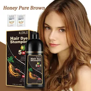 Honey Brown Hair Dye Shampoo, 5-in-1 Semi-Permanent Hair Color for Gray Coverage, Herbal & Plant Extract Formula with Ginseng, Vegan & Cruelty-Free Shampoo Para Pintar El Cabello, Long-Lasting Natural Color Haircare for Women & Men, 500ml / 16.9 fl oz,
