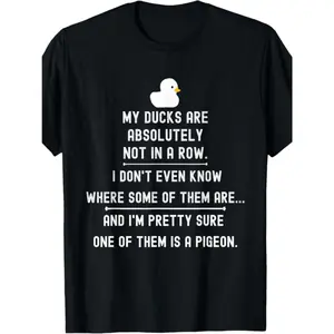 Men's Funny "My Ducks Aren't in a Row" Pigeon Meme T-Shirt - 100% Cotton Loose Fit Crew Neck, Cyberpunk Retro Humor Pigeon & Duck Print, Casual Novelty Plus Size Gift for Year-Round Wear Crewneck Menswear Tshirt