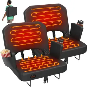 Heated Stadium Seats with Back Support, 3-Level Bleacher Chairs Thick Padded Cushion & Armrest for Outdoor Sports