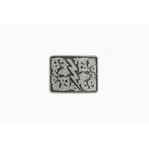 Blazin Roxx Lightning Bolt Western Belt Buckle – Silver Engraved Rectangle Buckle