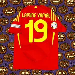 2024-25 Spain Home Red #19 Yamal Short Sleeve Jersey