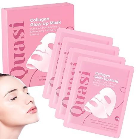 Quasi Collagen Glow Up Mask 2.0, Quasi Bio Collagen Face Mask, Firm Skin Deep Hydrating Masks for Wrinkle Reduction and Pore Minimization - Glow like Glass Skin (2 Box (8 Pcs))