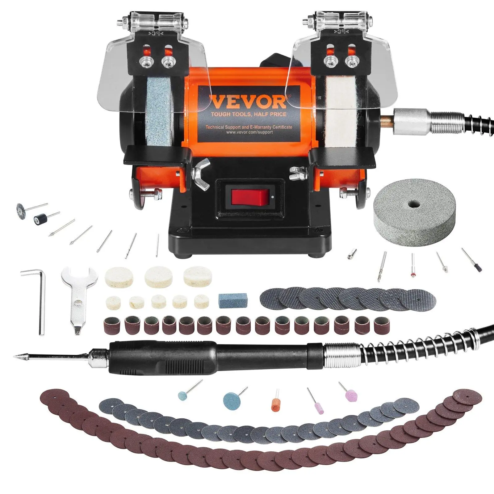 【Summerfinds】VEVOR Bench Polisher & Buffing Machine for Metal/Jewelry/Wood - With Wool & Abrasive Wheels, 100 Tools, 3590RPM, Tools And Gadgets, Work Tools
