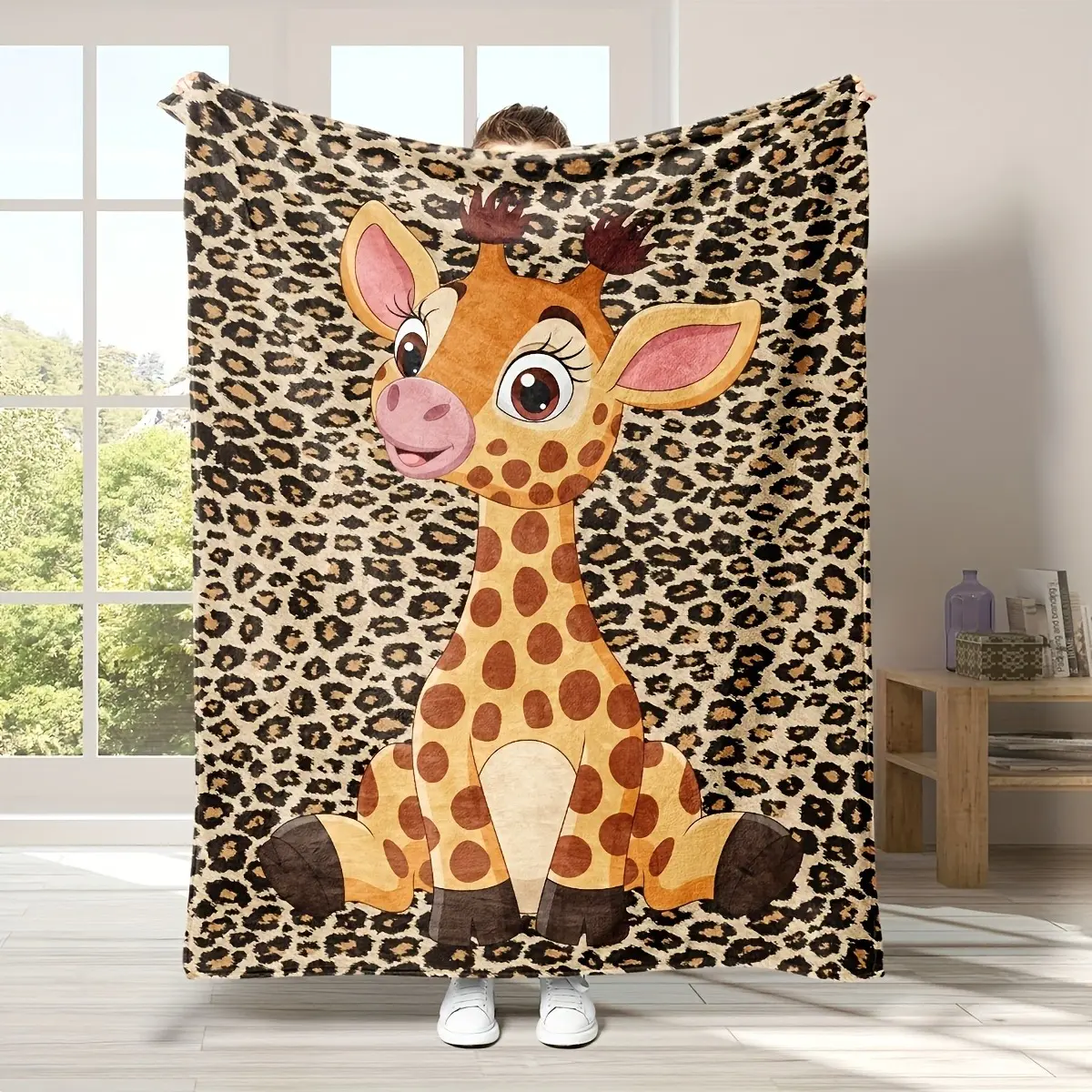 Cartoon Giraffe Print Animal Theme Flannel Throw - Soft Plush Multi-Size Safari Cover, Blanket Gifts for Giraffe Lovers, Kids Nursery House Decor, Cozy Warm, Cozy Warm Blanket