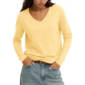 FAIABLE Womens Long Sleeve V Neck Shirts Cotton Basic Top Soft & Comfortable Casual Solid T Shirt for Women 100% Cotton Womens Tops Fashion 2026