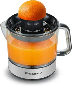 Elite Gourmet ETS623 BPA-Free 40-Watt Electric Citrus Juicer, Compact, Large Volume, Pulp Control, Oranges, Lemons, Limes, Grapefruits with Easy Pour Spout, 24oz, Black/Stainless Steel