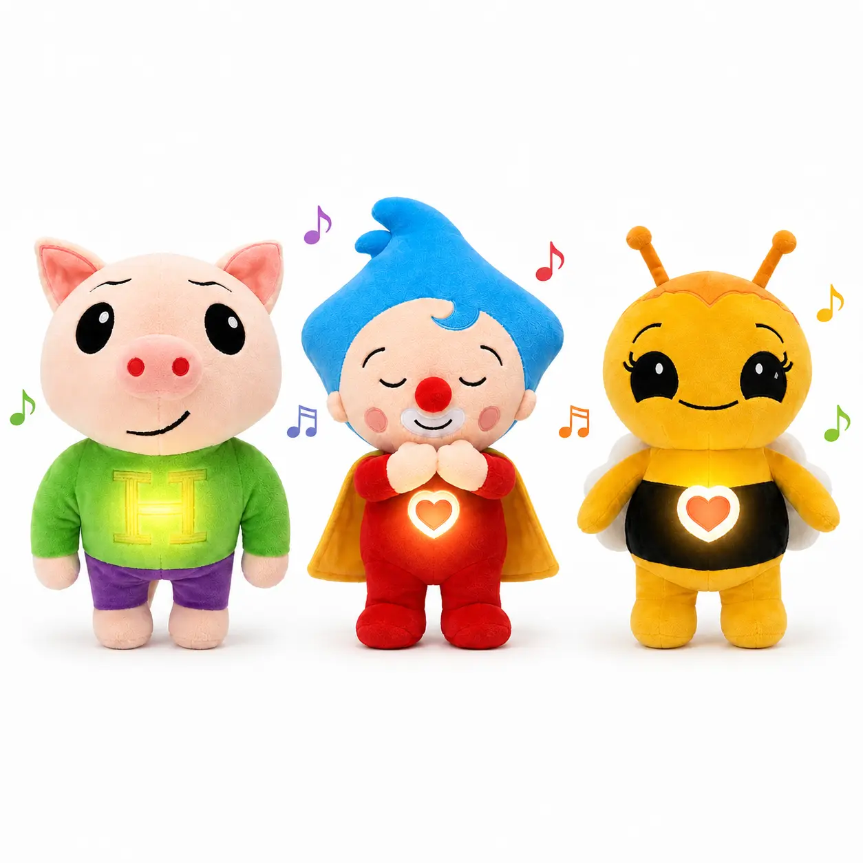 40cm Breathing Plush Toy with Light Up Belly and Music, 15.7in Soft Stuffed Animal in Pig Clown or Bee Style, Cozy Bedtime Cuddle Companion for Kids, Bedroom and Bed Decor, Everyday Comfort, Travel Friendly Gift, Birthday or Christmas Gift, 3 Styles