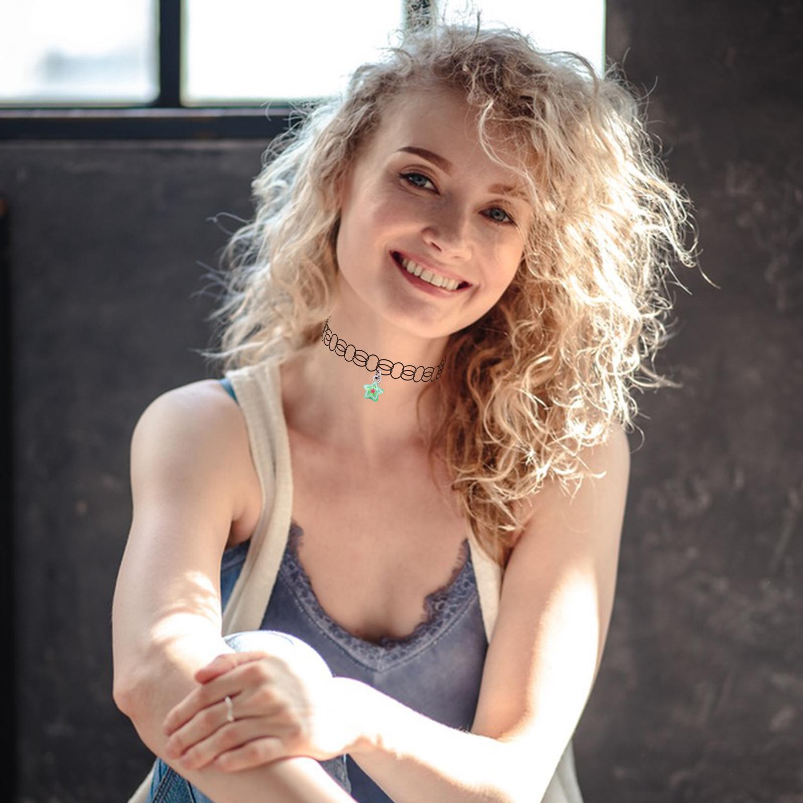 Pinksheep 12Pcs Choker Necklace Set, Pendant Charm Chokers Henna Tattoo Stretch Elastic for Dress up