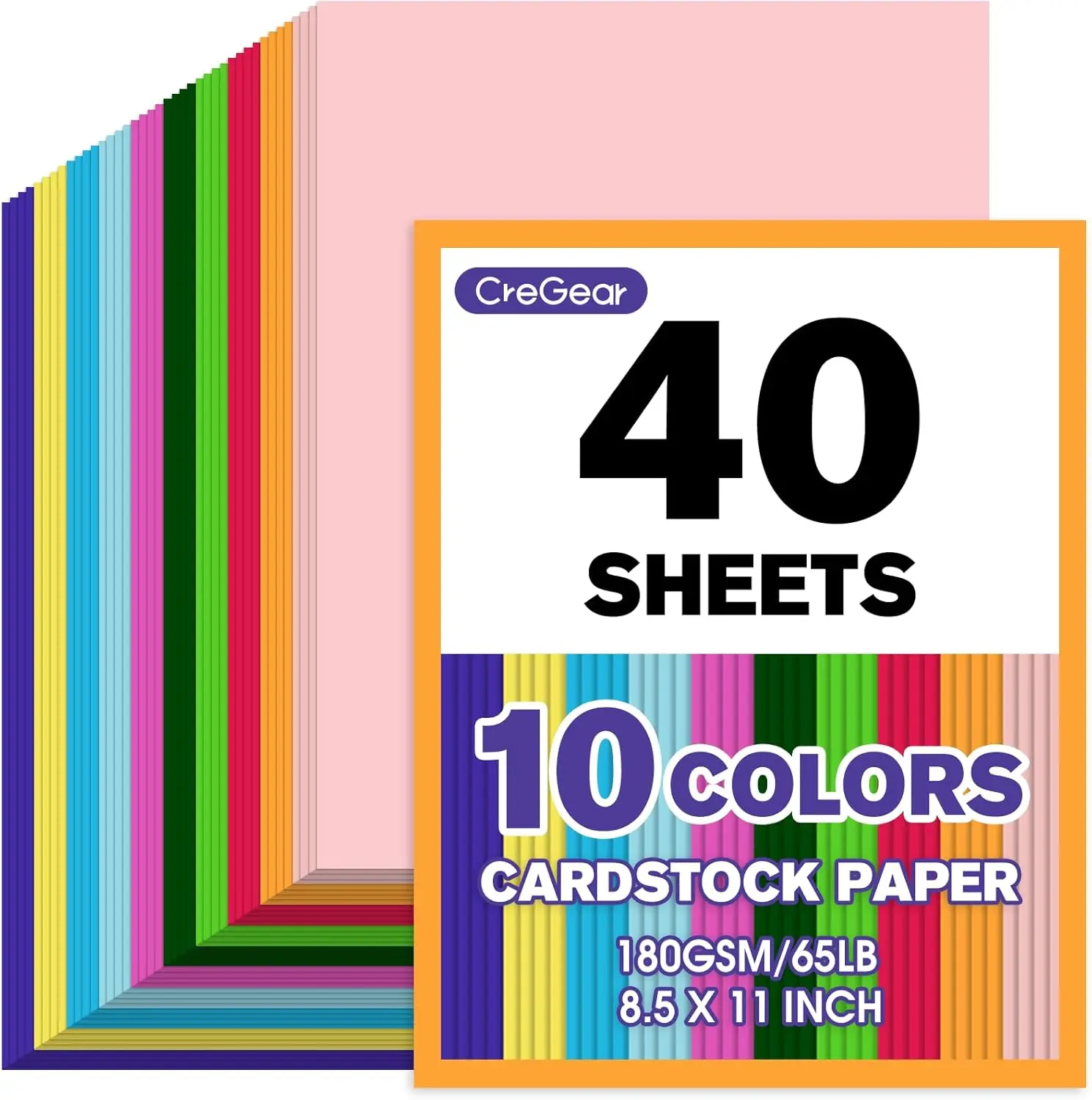 CREGEAR  Colored Cardstock Printer Paper 8.5 x 11, 10 Assorted Colors Card Stock, 180gsm/65lb Multicolor A4 Colorful Construction Paper for Crafting, Christmas DIY Card Making, Scrapbooking
