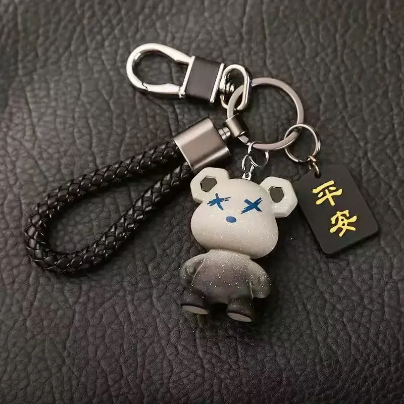 Stylish Keyring, Cute Cartoon Bear & Astronaut Starry Sky PVC Fashion Keychain with Peace Tag, Kawaii Accessory for Car Keys & Bags, Keychain For Car Keys, Gift Keychain