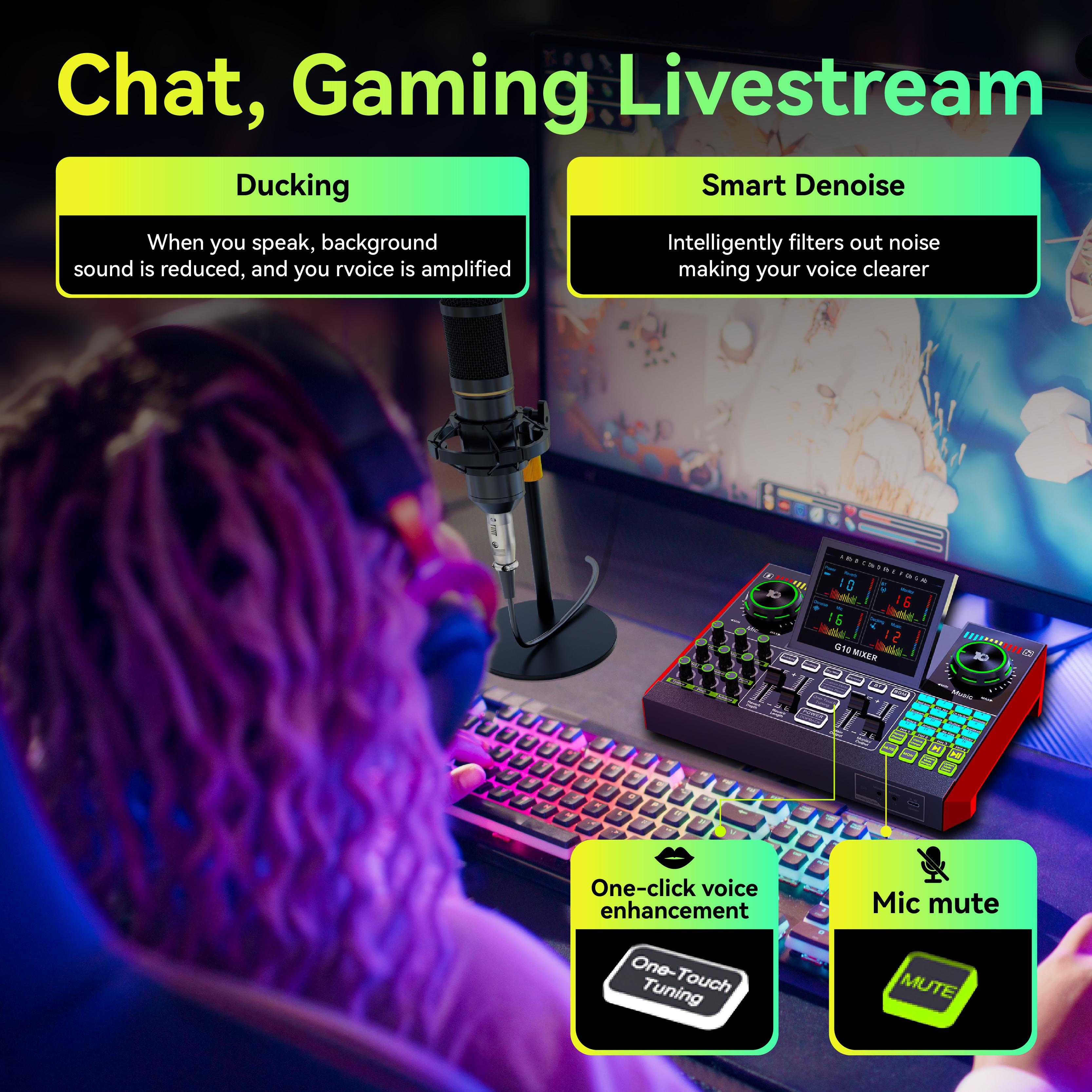 Tenlamp G10-BM800 sound card kit, podcast equipment with customizable sound effects, two-level noise reduction, computer audio mixing, condenser microphone, suitable for live streaming, gaming, podcasting