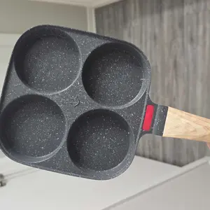 Non-stick Egg Frying Pan, 4 Hole Skillet with Handle, Cooking Accessories, Breakfast Egg Toast Bread Food, Non Stick Cookingware, Kitchen Gadgets Granite surface, easy clean, works on gas stove & induction. versatile kitchen cookware for home chefs!