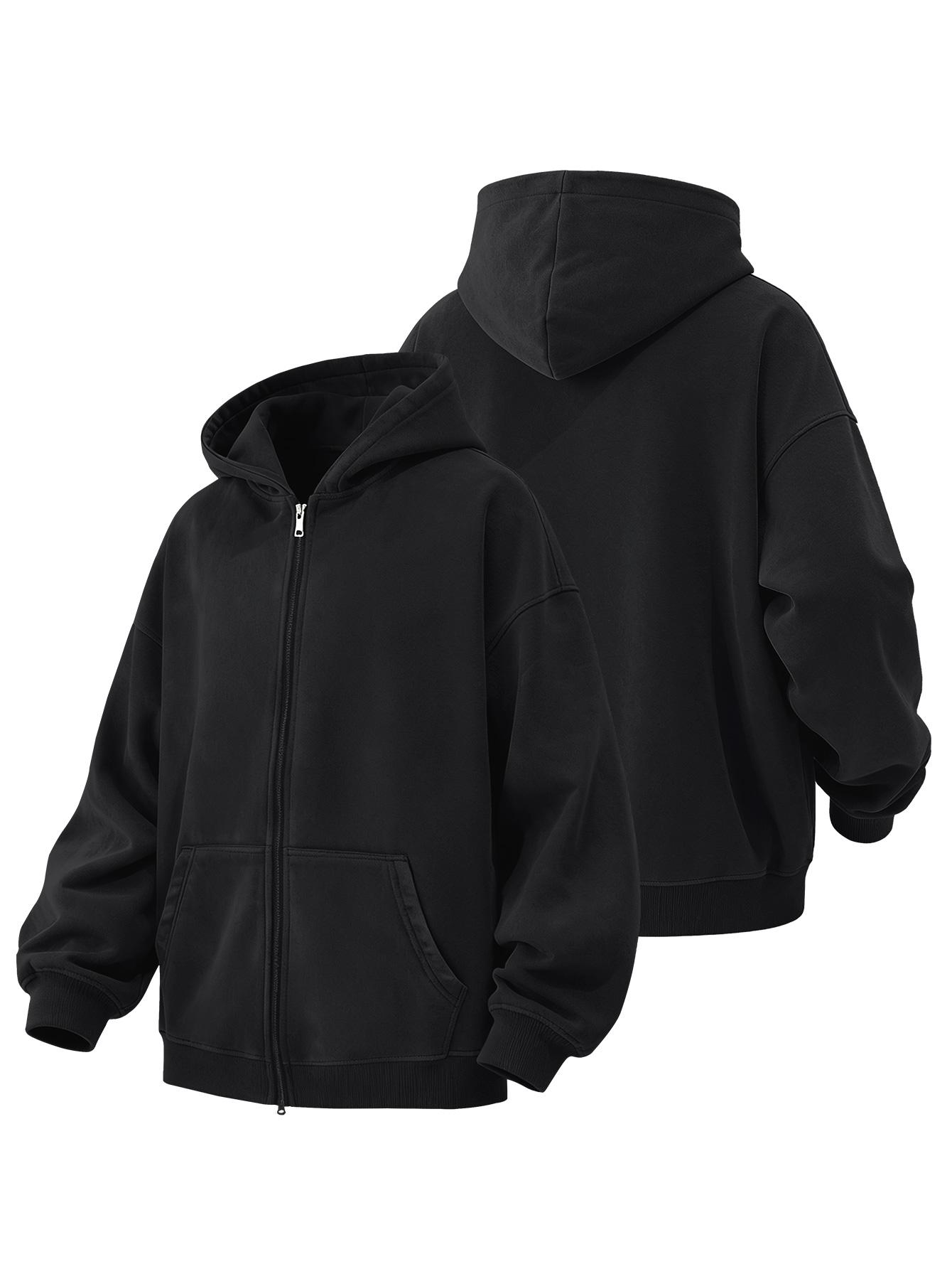 CCCMAI Men's Loose Fit Casual Windproof Zip-Up Hooded Jacket Sweatshirt in Polyester for Daily Commutes, Autumn Winter Outdoor Sports and Travel, Menswear Long Sleeve Coats Plain Tops