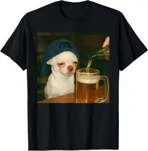 100% CottonFunny Chihuahua Beer Meme Dog Reaction Humor Funny Dog Meme T-Shirt