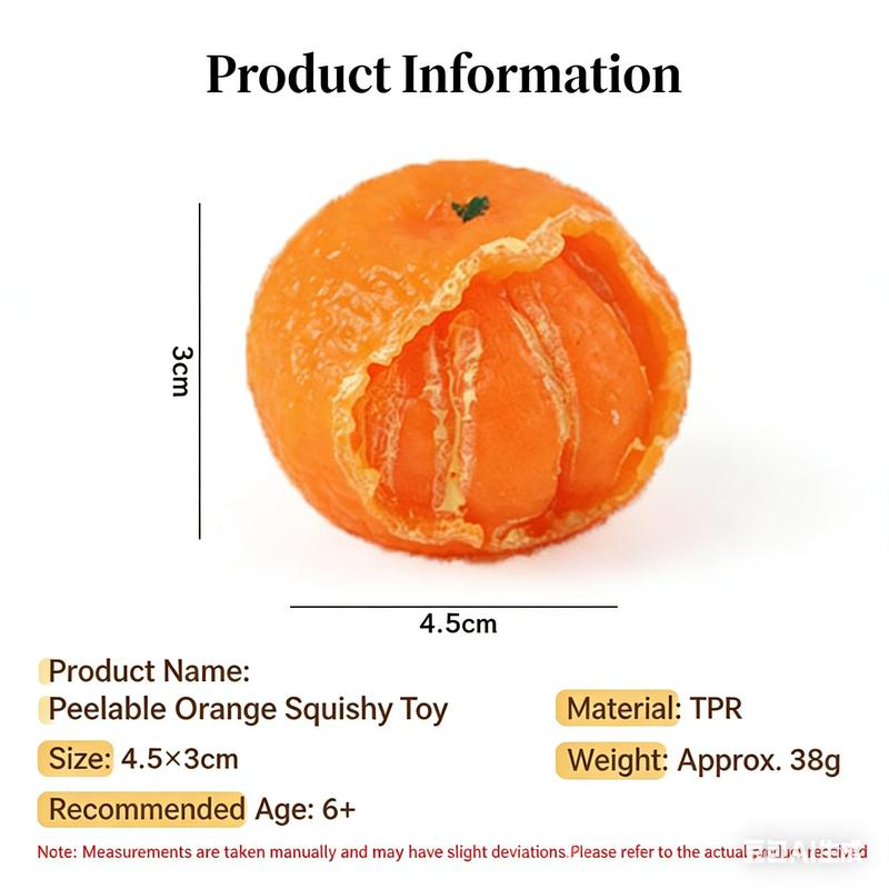 Key ring set  Orange Squishy Toy Ultra Soft Mochi Texture Stress Relief Ball Peelable Design Slow Rebound Keychain Phone Charm Safe Non Toxic TPR Material