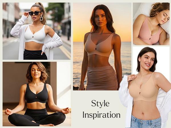 Popilush Deep V Bralette - Keyhole Detail Wireless Bra with Soft Support for All Seasons Women's Underwear & minimizer bra