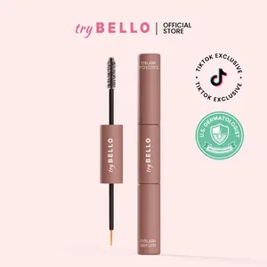 TryBello Dual Wand Lash Serum & Mascara – 2-in-1 Lash Growth Treatment & Volumizing Makeup | Biotin, Peptides, Ginseng | Hormone-Free, Cruelty-Free