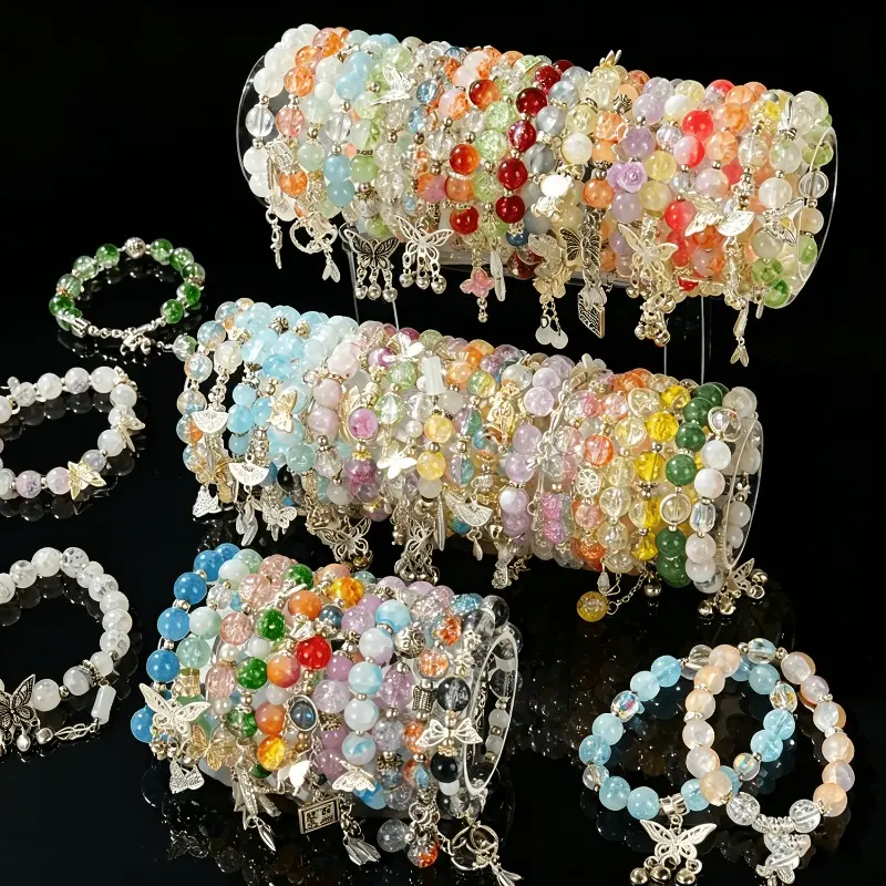 Women's 21Pcs Charm Bracelets Set, Mixed Style Glass Bead Jewelry with Floral, Butterfly & Heart Pendants, Ideal for Everyday Wear, Bracelet Sets, Jewelry Gifts, Mixed Charms, Women's Matching Sets