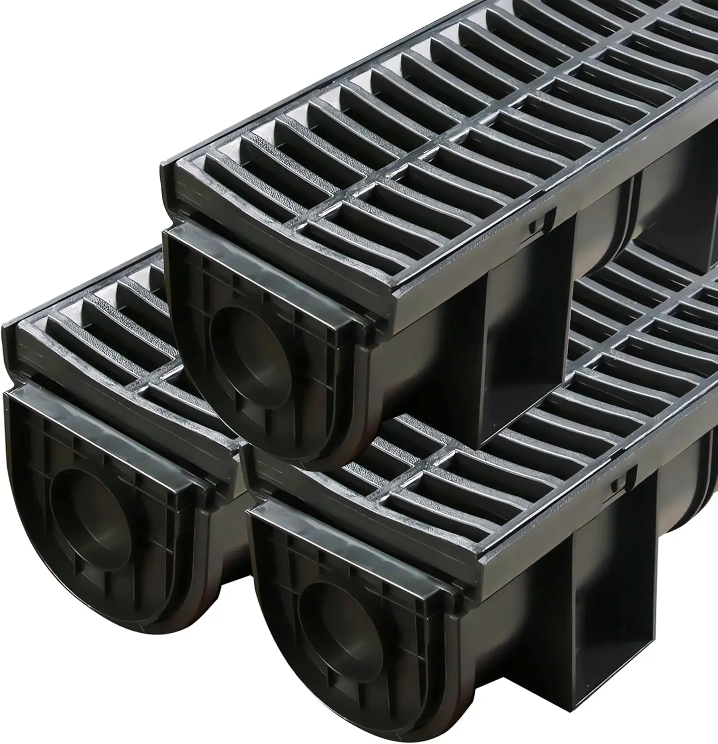 [Summer Sale Deals] Trench Drain System with Plastic Grate, 3 Packs HDPE Channel Drainage, 39.4" x 3.9" x 3.9" Garden Drain, Total Length 118.2 Inch for Driveway Yard Pool Sidewalk Patio (3, 3.9 x 3.9 Inch)