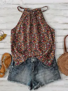 Casual Women's Ditsy Floral Backless Tie-Up Bowknot Camisole Summer Outfits For Women Crop Tops Women Western Wear Women Cute Tops Going Out Tops Boho Cute Summer Tops Tops For Summer Country Outfits Women Going Out Top Crop Tops Women Western