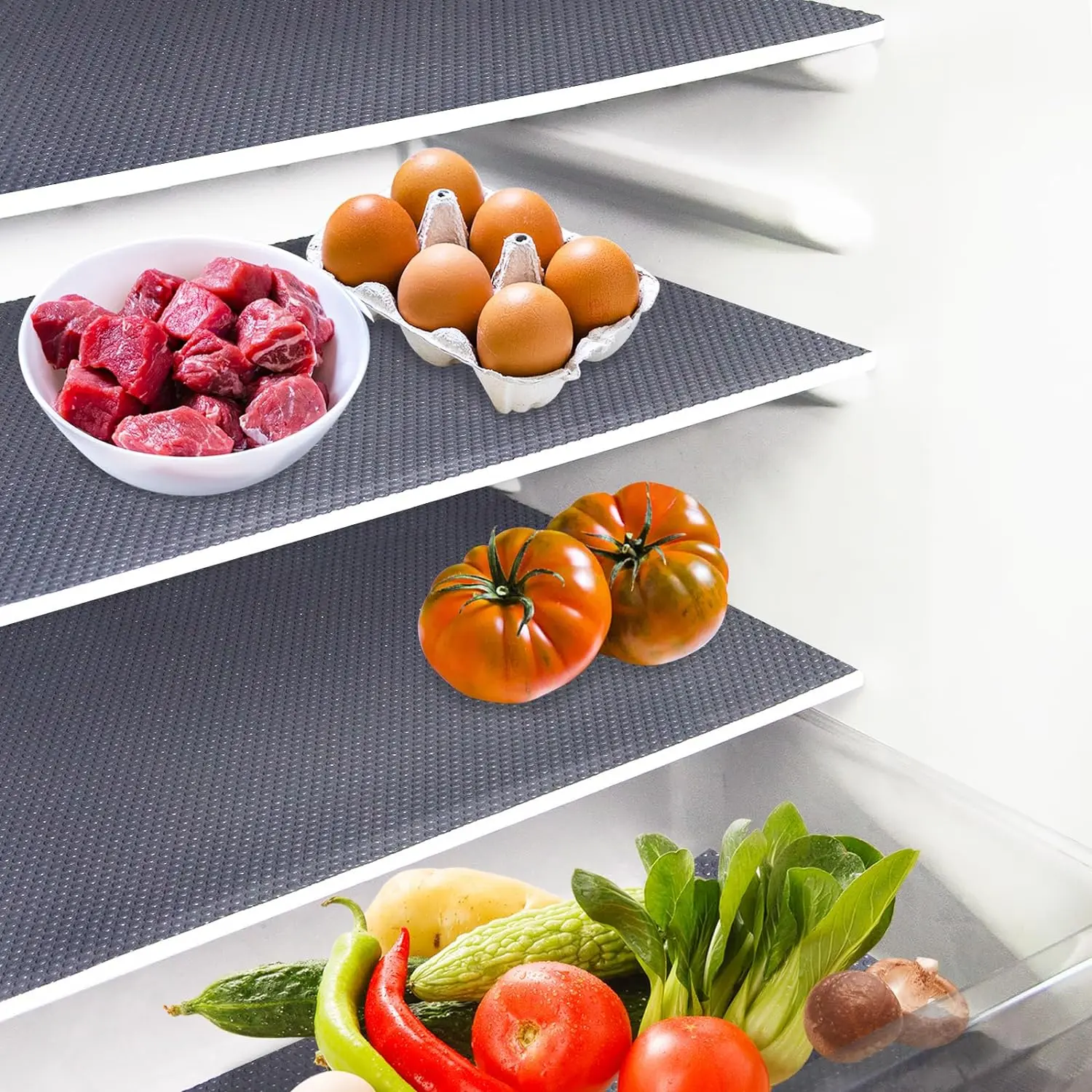 10Pcs Refrigerator Liners, Washable Fridge Liner Shelf Mats Refrigerator Pads for Cupboard Cabinet Drawer Home Kitchen Accessories Organization (Grey)