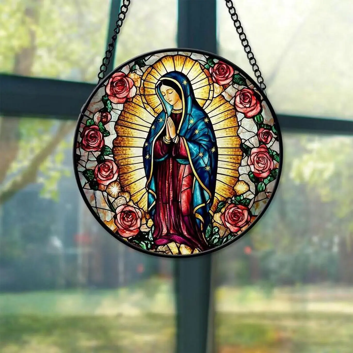 Our Lady of Guadalupe Stained Glass Suncatcher - Virgen de Guadalupe Window Hanging Decor, Religious Catholic Gift for Mom, Blessed Mary Wall Art, Home Blessing