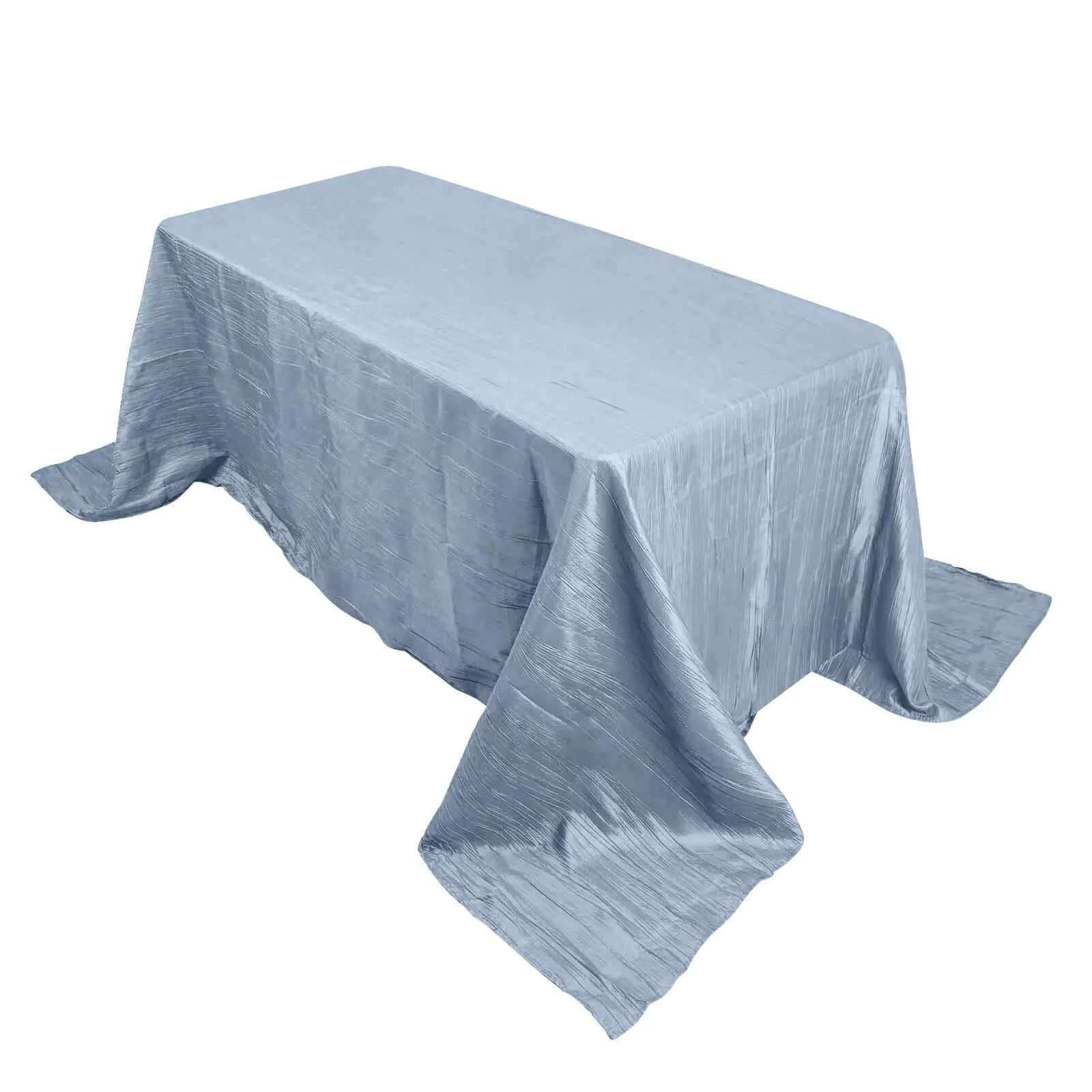 Glam Crinkled Taffeta Rectangle Tablecloth - 90"x132" Dusty Blue Textured Seamless Accordion Cover, Hand Washable for Outdoor Table Events