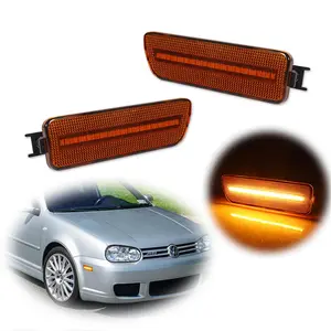 2PCS Amber Lens Full Amber LED Front Bumper Side Marker Lamp Lights For VW MK4 Golf 1999-2005, GTI R32 2000-2003, Jetta 1999-2005 Cabrio 1999-2002