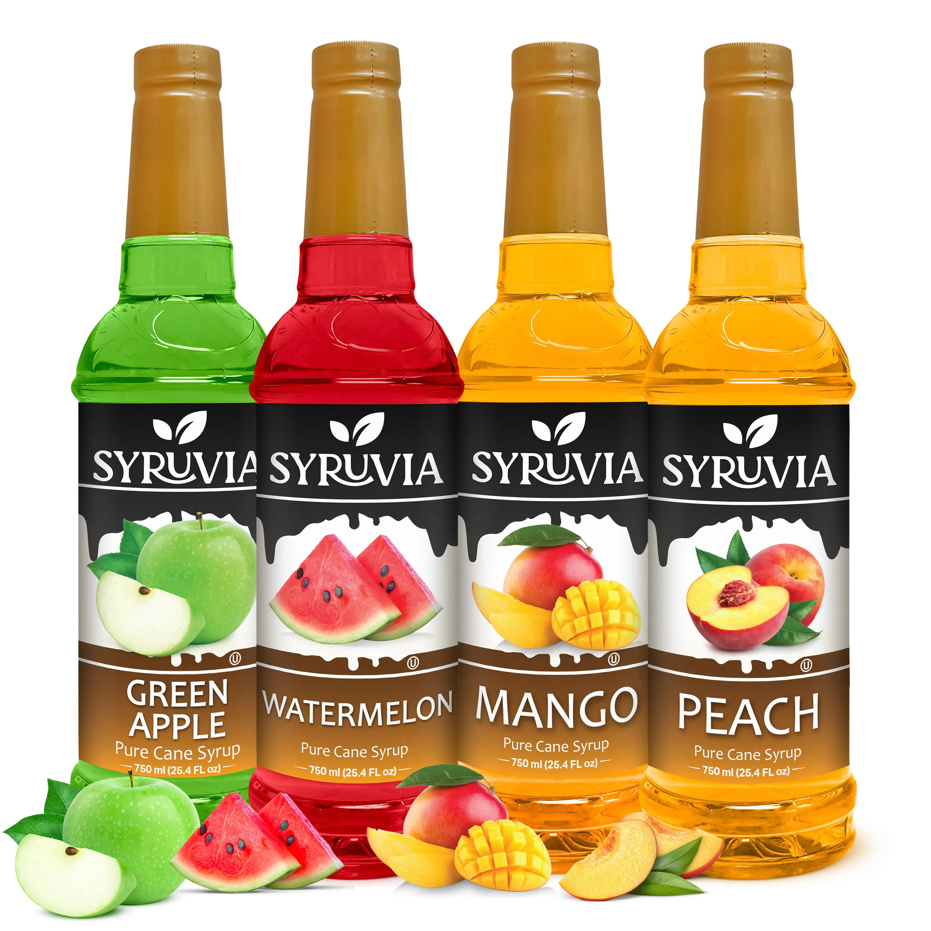 Syruvia Fruit Flavors Variety Pack – Green Apple, Watermelon, Mango & Peach Syrup – Perfect for Cocktails, Lemonade, Iced Tea & More – 25.4 Fl oz Bottles (4 Pack)