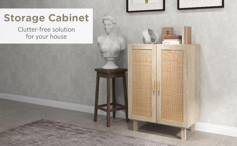 HOMCOM Sideboard Buffet Cabinet, Kitchen Cabinet, Coffee Bar Cabinet with Rattan Doors and Adjustable Shelves