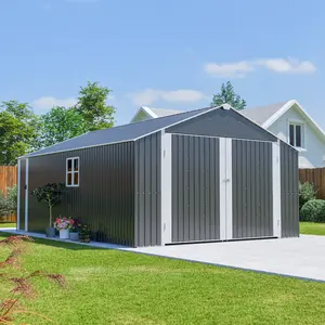 12x20 FT Metal Garage Shed with Double Doors, 1810 Cubic Feet Spacious Outdoor Storage Building, Heavy Duty Steel Construction, Weather-Resistant Vehicle Garage for Cars, Boats, Lawn Equipment, Workshop