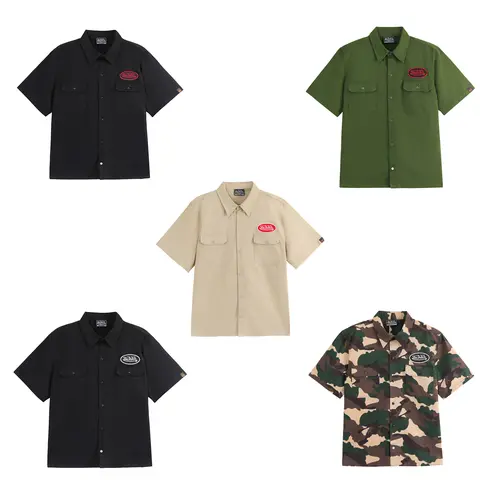 Von Dutch Classic Mechanic Embroidered Cotton Casual Men's Shirts - Black, Short Sleeve, Brand Clothing, Male Clothing, All Styles Men's Clothes
