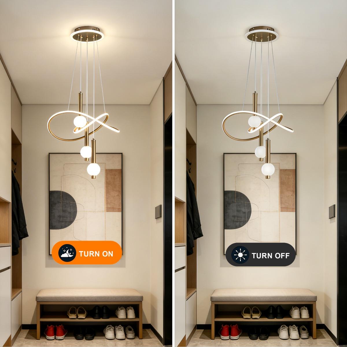 Modern Gold 3-Light Lollipop Pendant Chandelier, 3-Color Dimmable LED, Adjustable Height, Sculptural Design, Glowing Ceiling Plate, 110V Home Decor Home Lighting for Dining Room, Hallway