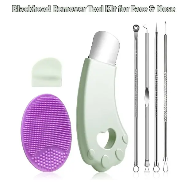 Blackhead Remover Tool Kit for Face & Nose – Stainless Steel Pimple Popper Set with Silicone Brush & 4 Acne Extractor Needles Deep Pore Cleaner